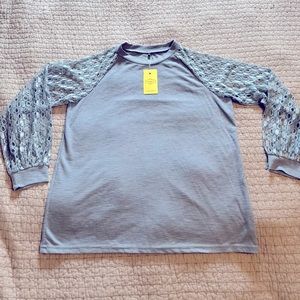NWT - Lace long sleeve light weight shirt. Pretty blue color, size XL